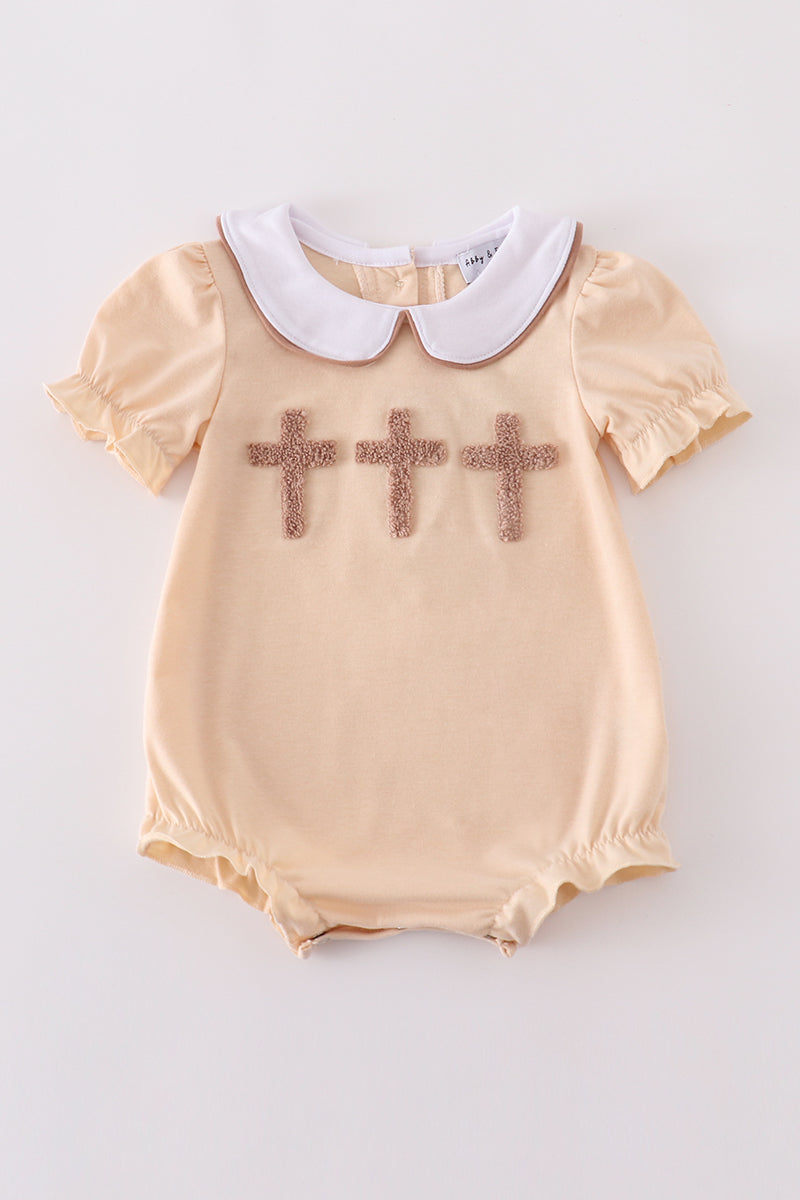 Girls Beige Cross French Knot Bubble