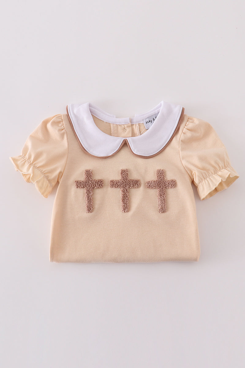 Girls Beige Cross French Knot Bubble