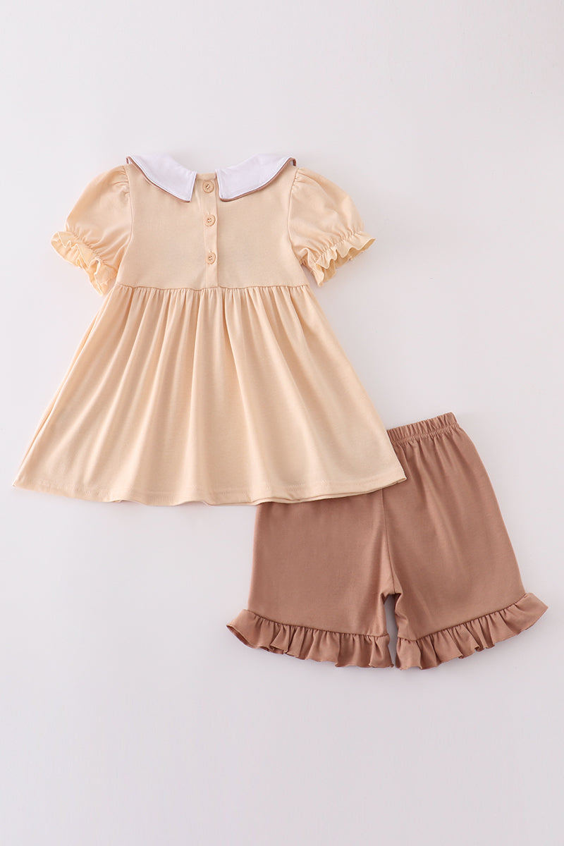 Girls Beige Cross French Knot Set