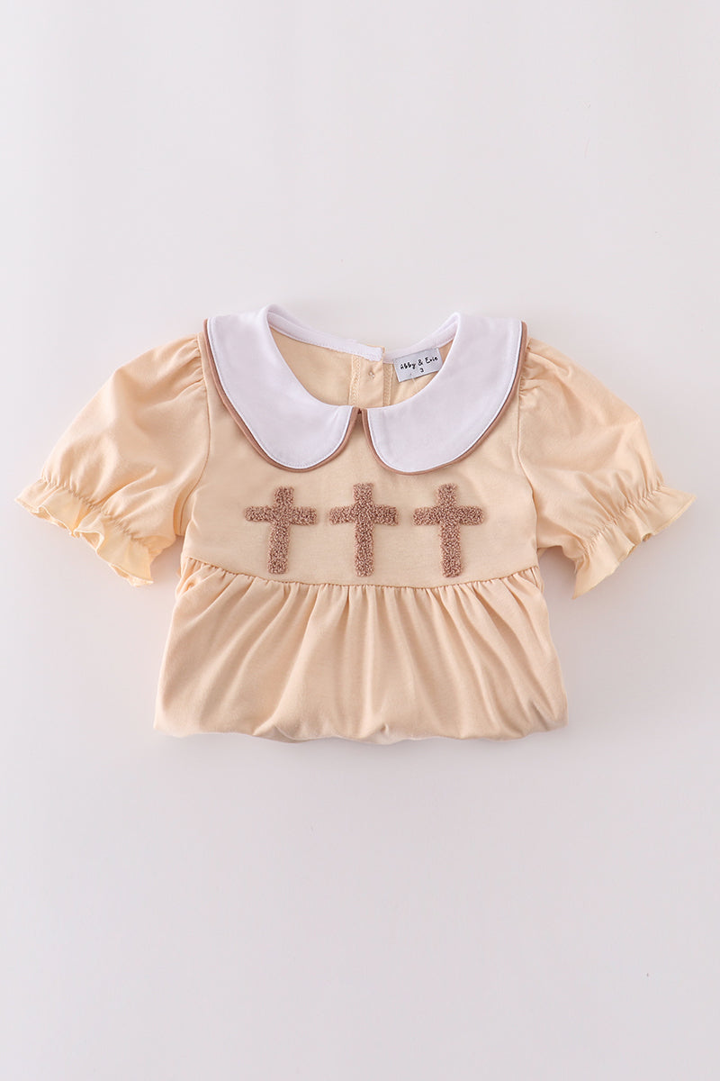 Girls Beige Cross French Knot Set
