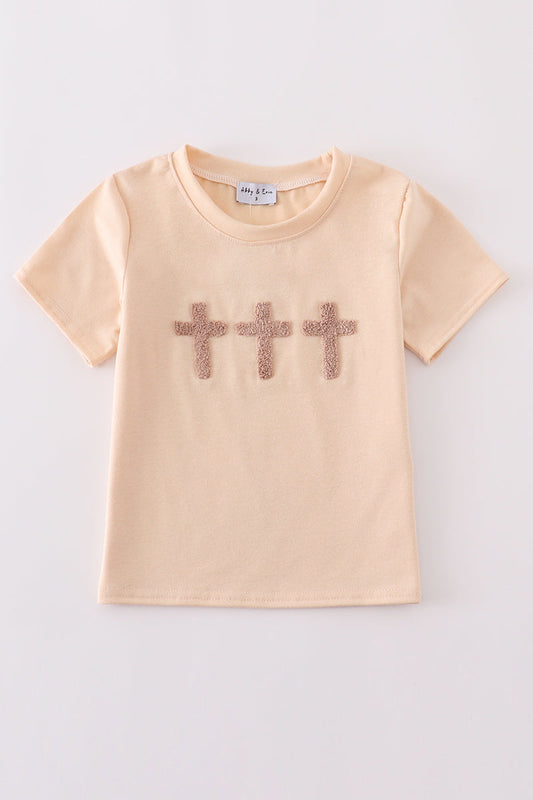 Boys Beige Cross French Knot Shirt