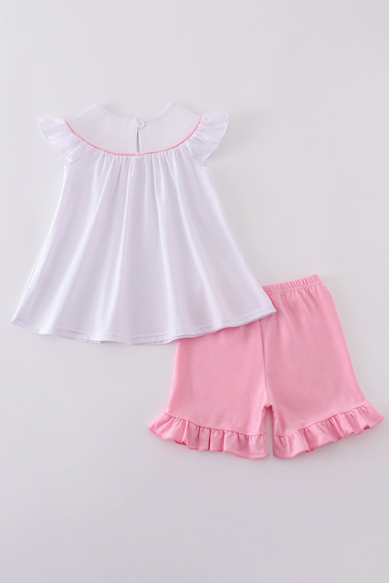Girls Smocked Pink Cross and Bow Set