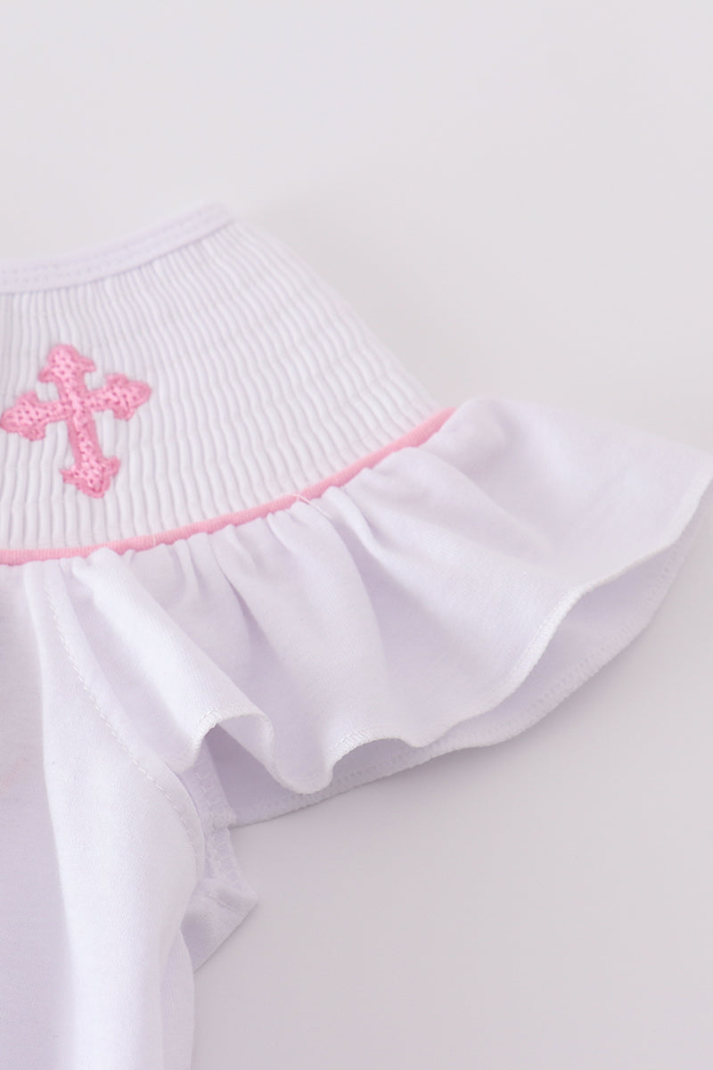 Girls Smocked Pink Bow Cross Dress