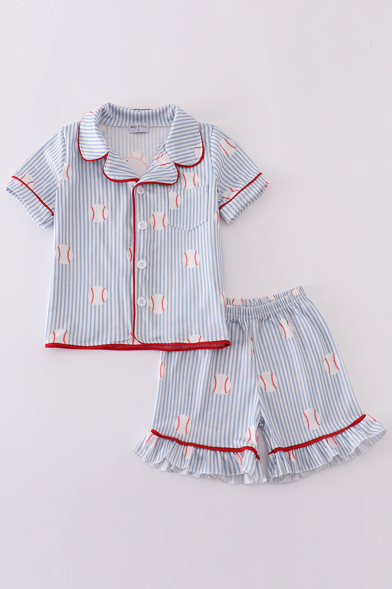 Girls Baseball Stripe Pajamas Set