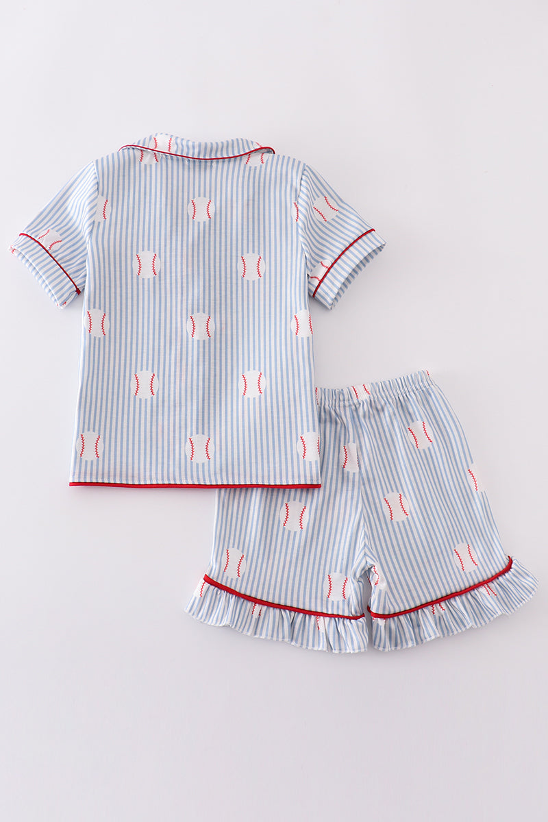 Girls Baseball Stripe Pajamas Set