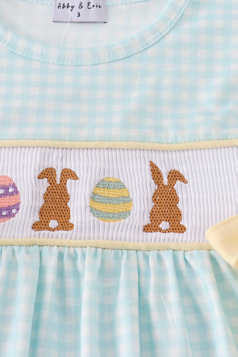 Girls Blue Bunny Smocked Set