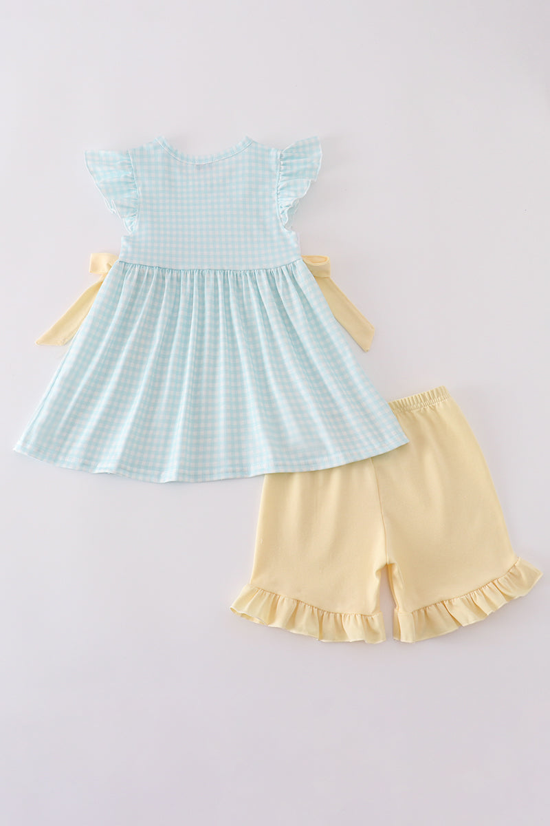 Girls Blue Bunny Smocked Set