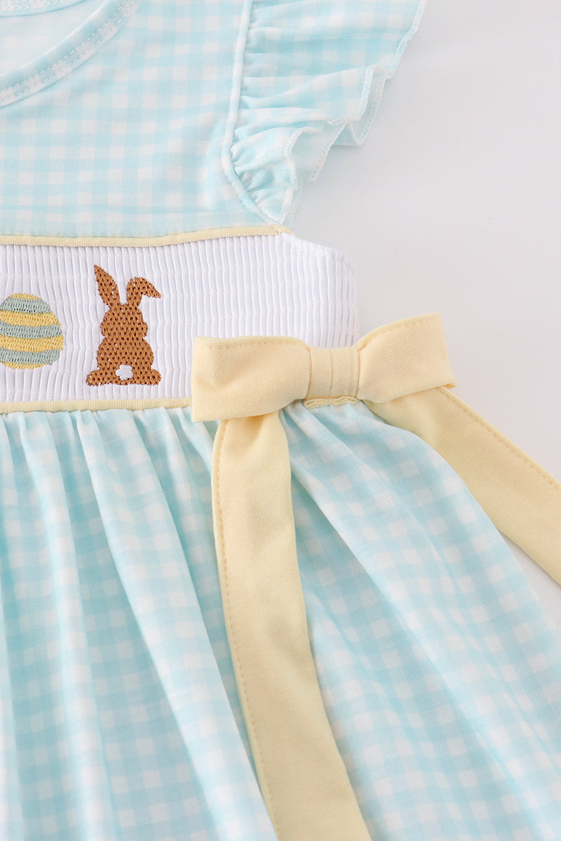 Girls Blue Bunny Smocked Dress