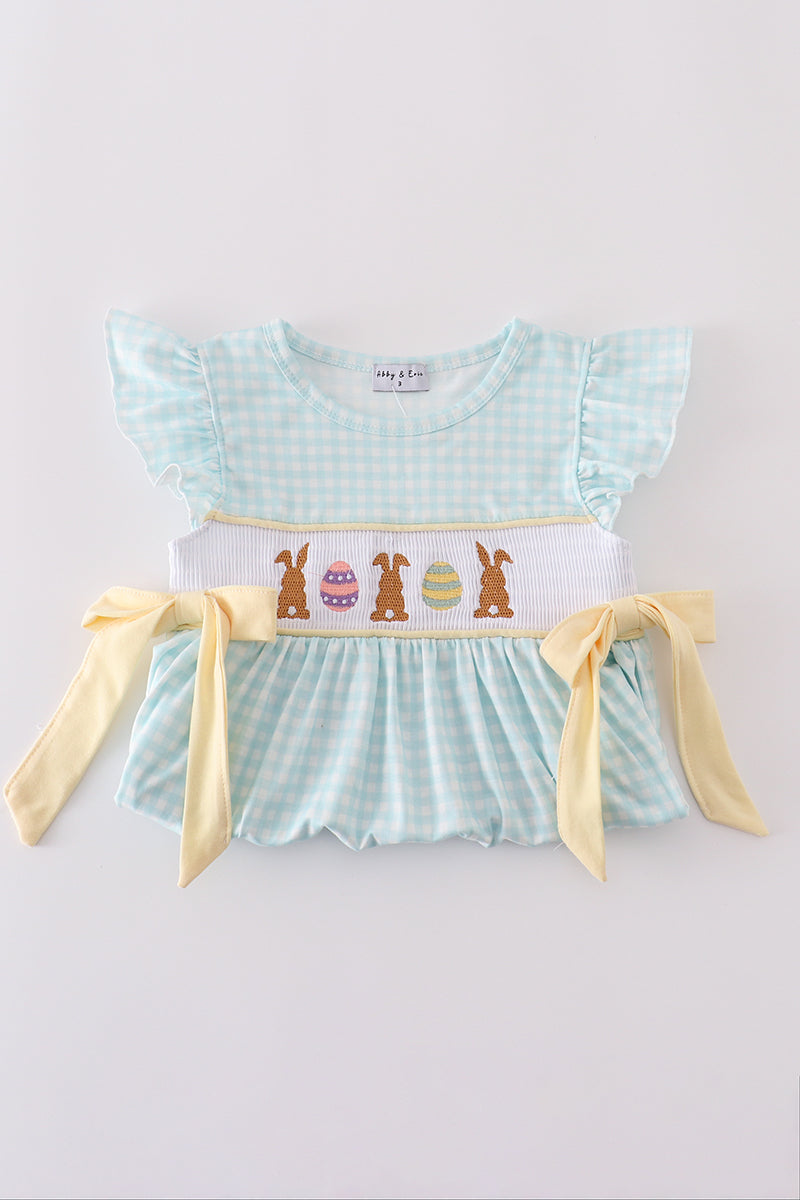 Girls Blue Bunny Smocked Dress