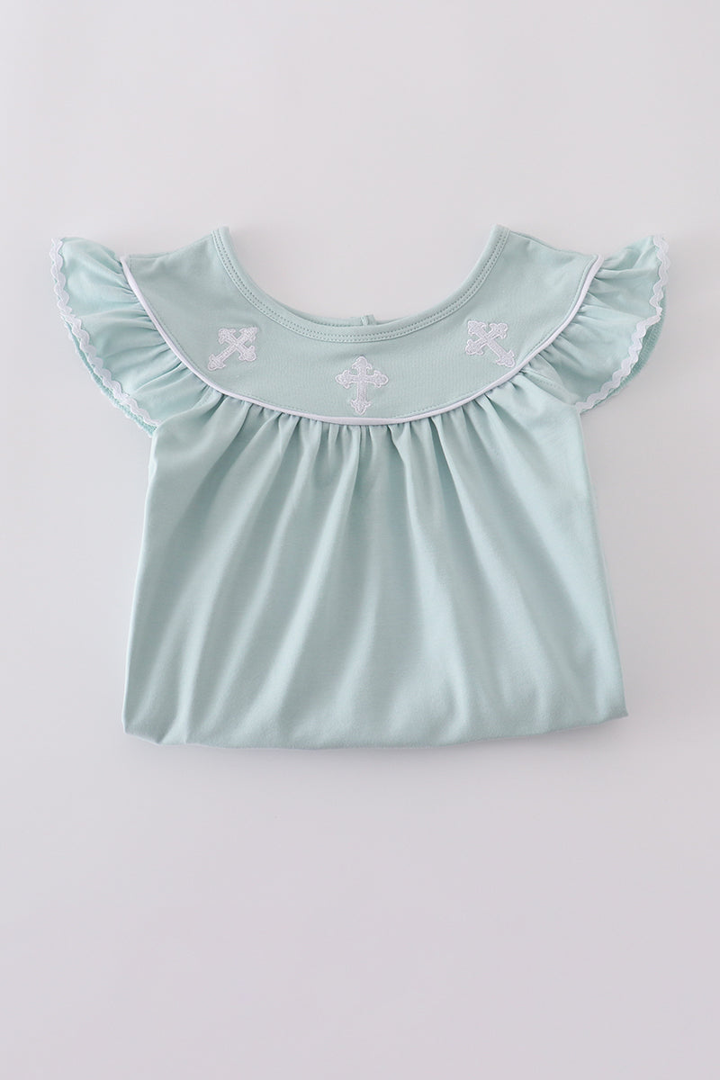 Girls Embroidered Blue Cross Set