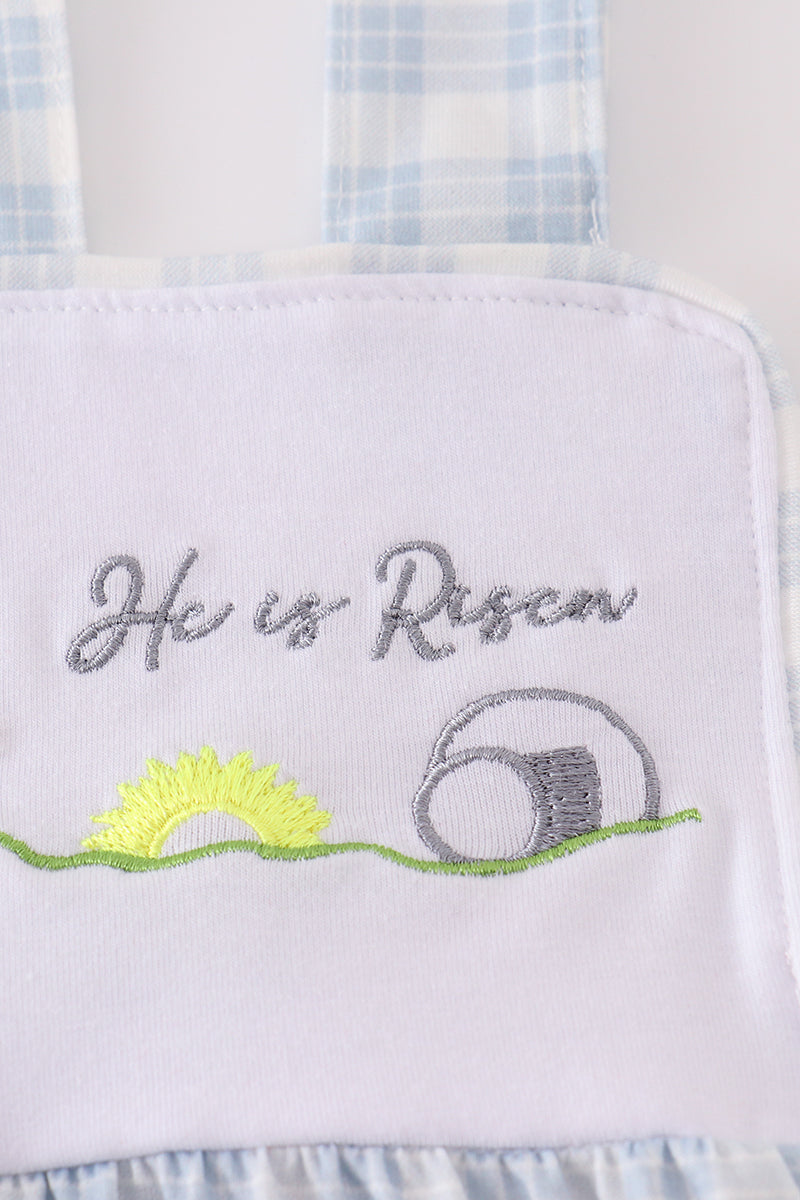 Boys Blue Plaid "He is Risen" Bubble