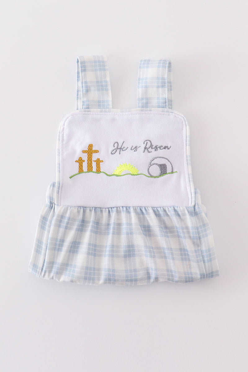 Boys Blue Plaid "He is Risen" Bubble