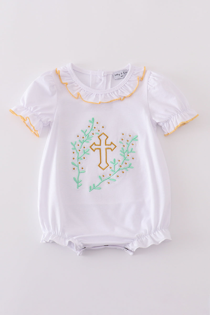 Girls Easter Cross Embroidered Bubble