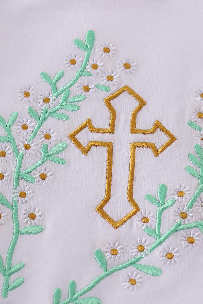 Girls Easter Cross Embroidered Bubble