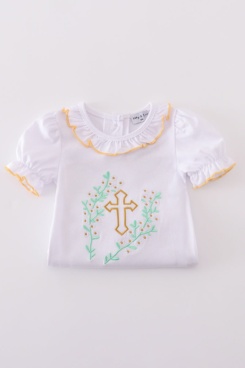 Girls Easter Cross Embroidered Bubble