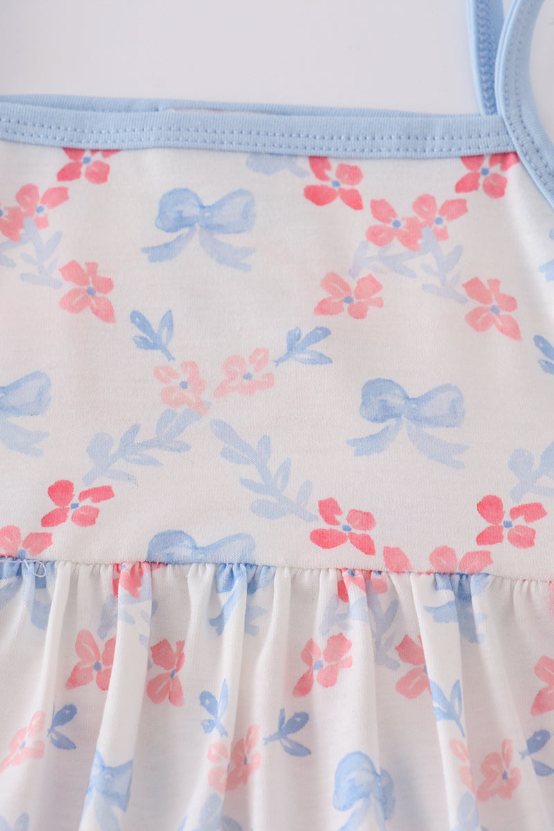 Girls Blue Bow Lattice Print Set