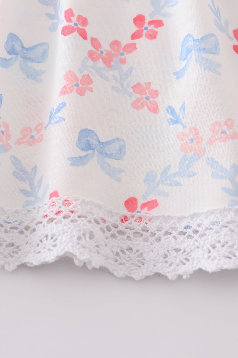 Girls Blue Bow Lattice Print Set