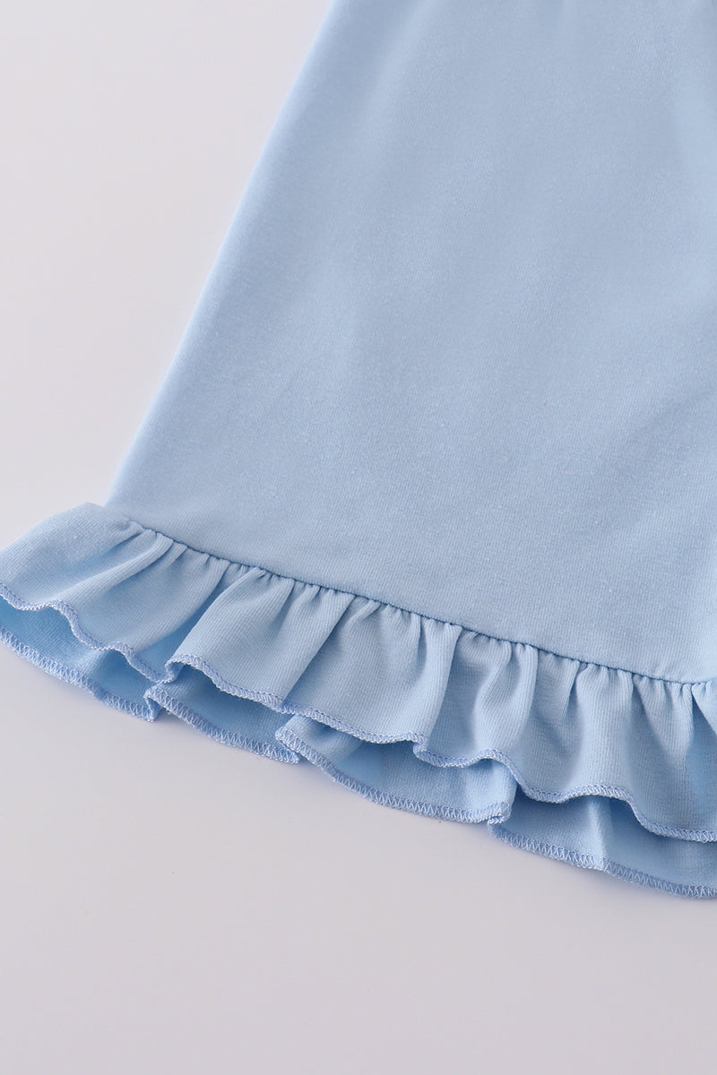 Girls Blue Bow Lattice Print Set