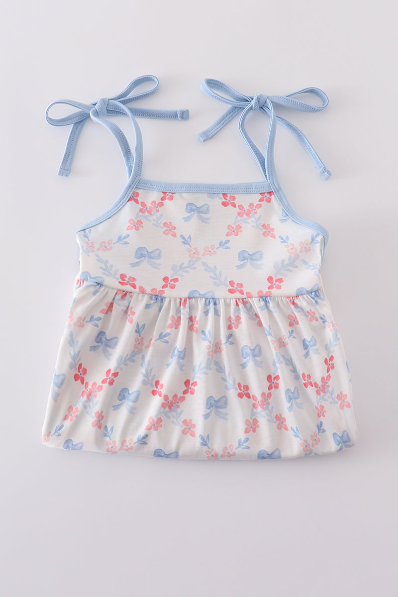 Girls Blue Bow Lattice Print Set