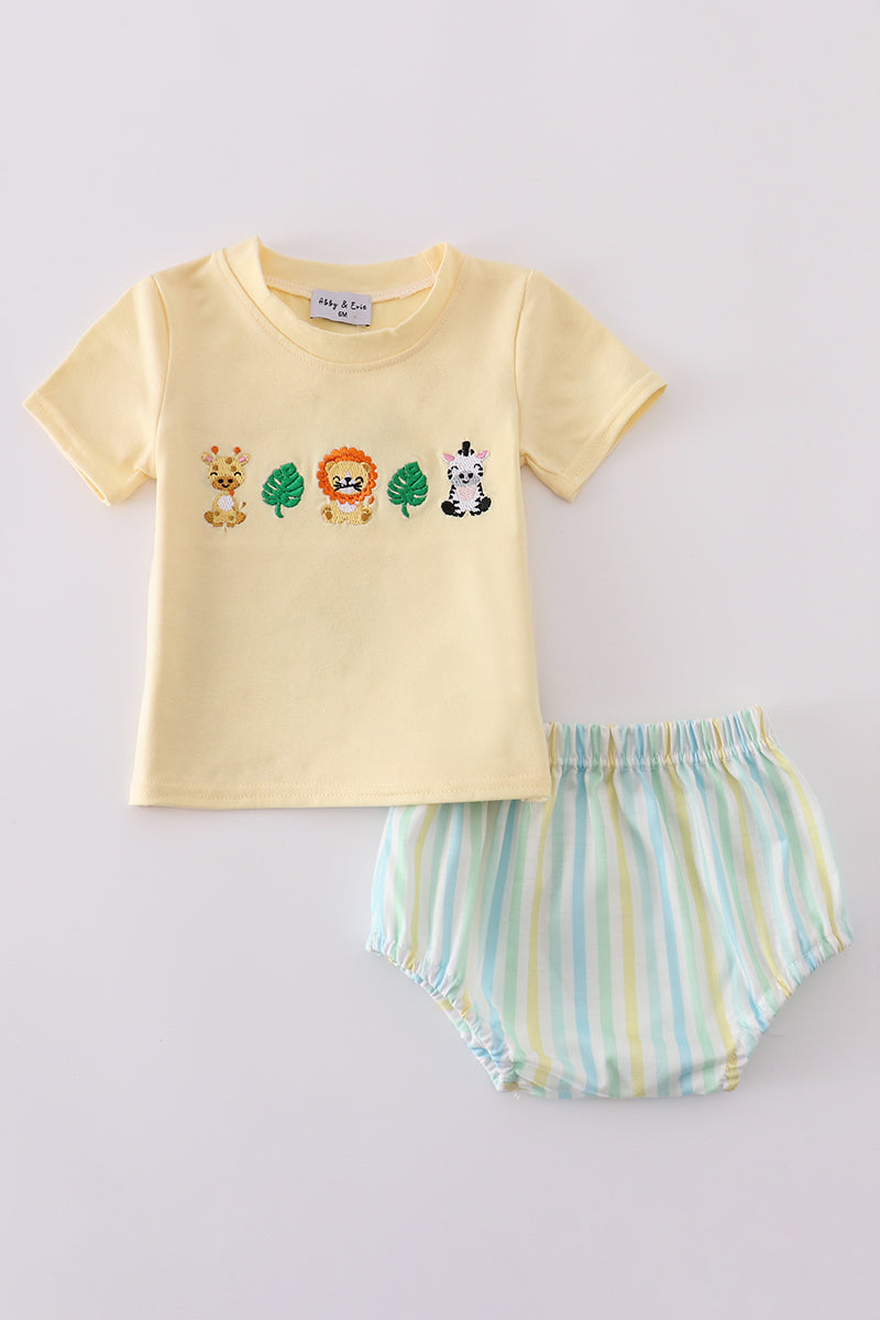 Boys Zoo Animal Embroidered Bloomer Set
