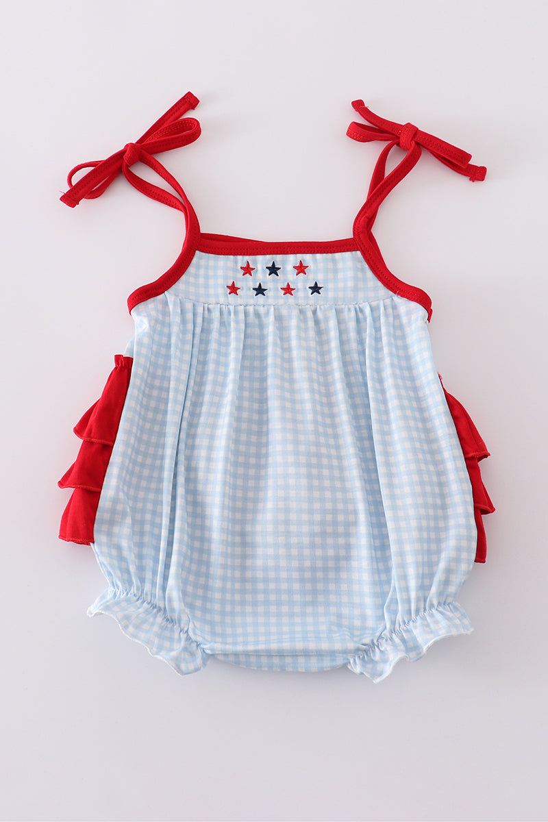 Girls Gingham Embroidered Star Bubble