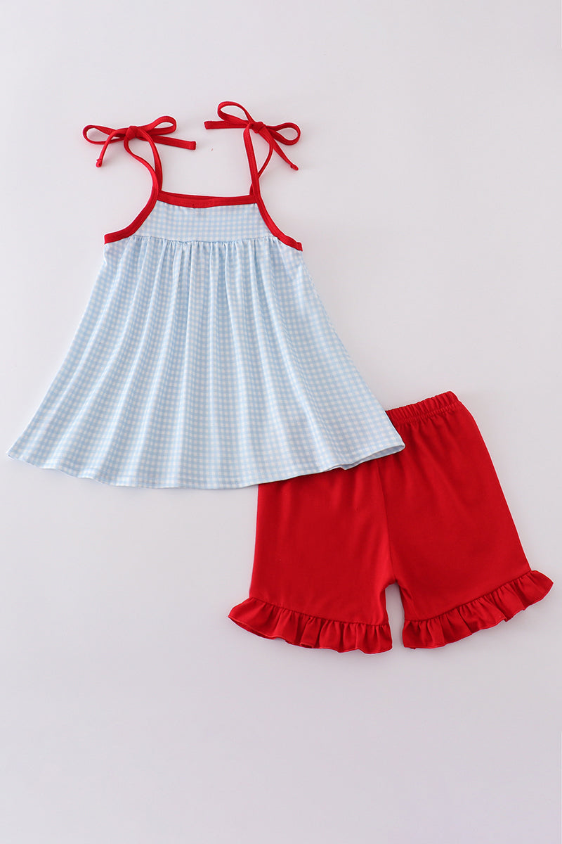Girls Embroidered Gingham Star Set
