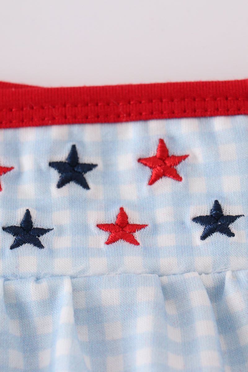 Girls Embroidered Gingham Star Set