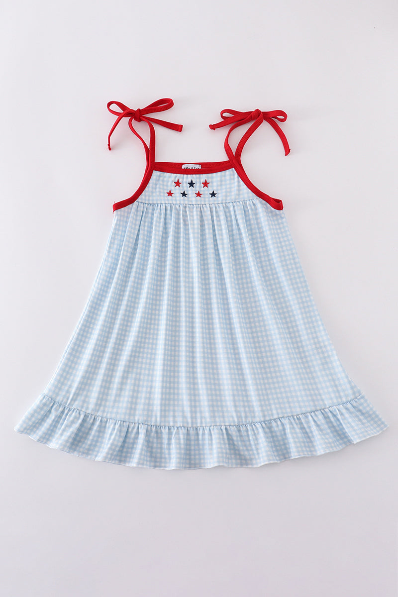 Girls Gingham Embroidered Star Dress