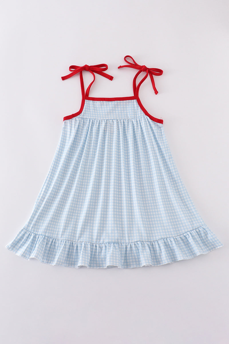 Girls Gingham Embroidered Star Dress