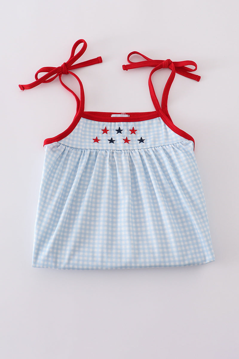Girls Gingham Embroidered Star Dress
