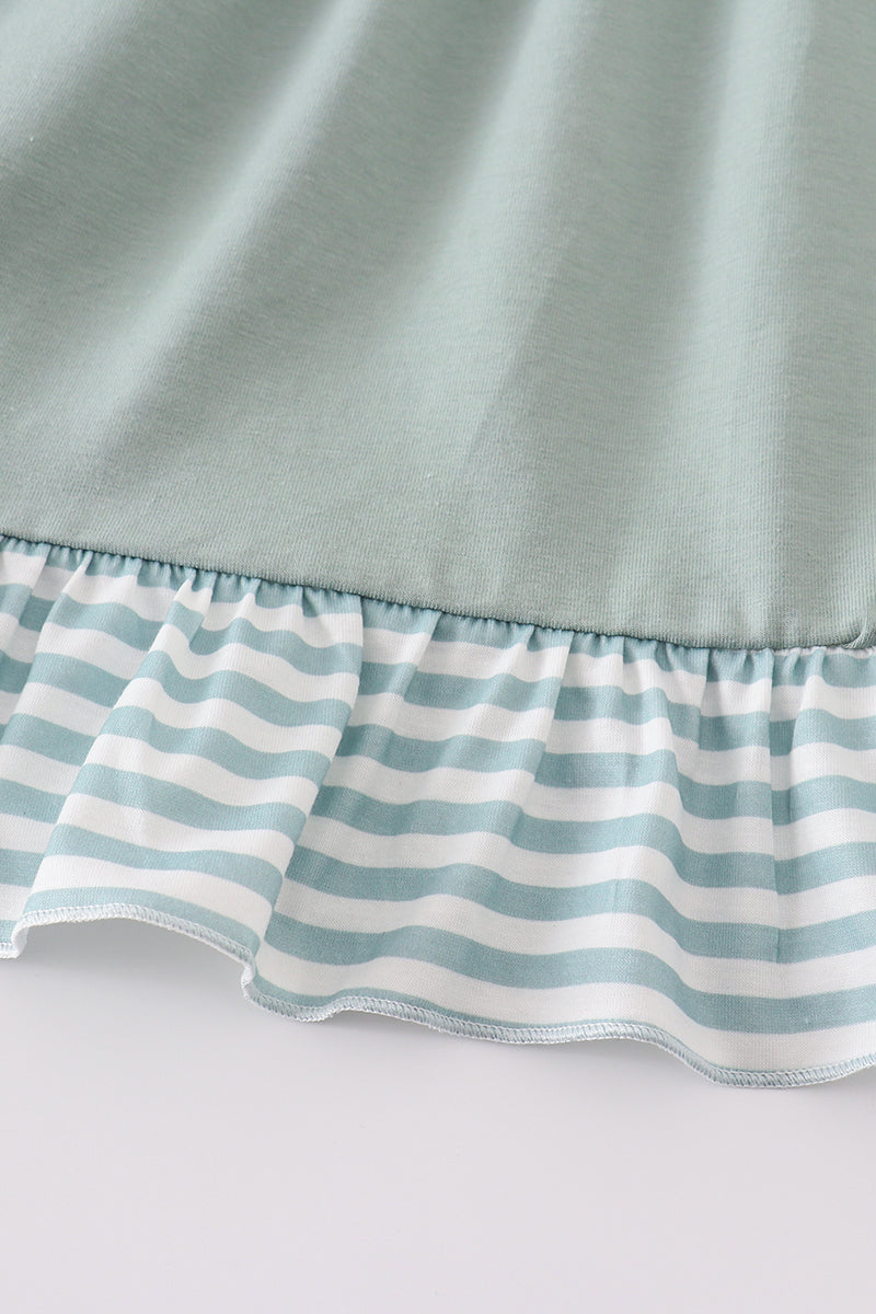 Girls Sage Stripe Flutter Trim Ruffle Dress