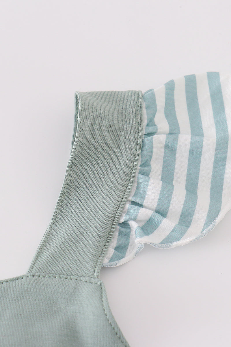 Girls Sage Stripe Flutter Trim Ruffle Dress