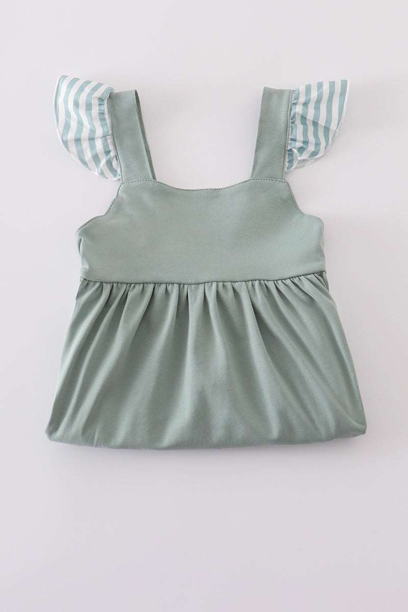 Girls Sage Stripe Flutter Trim Ruffle Dress