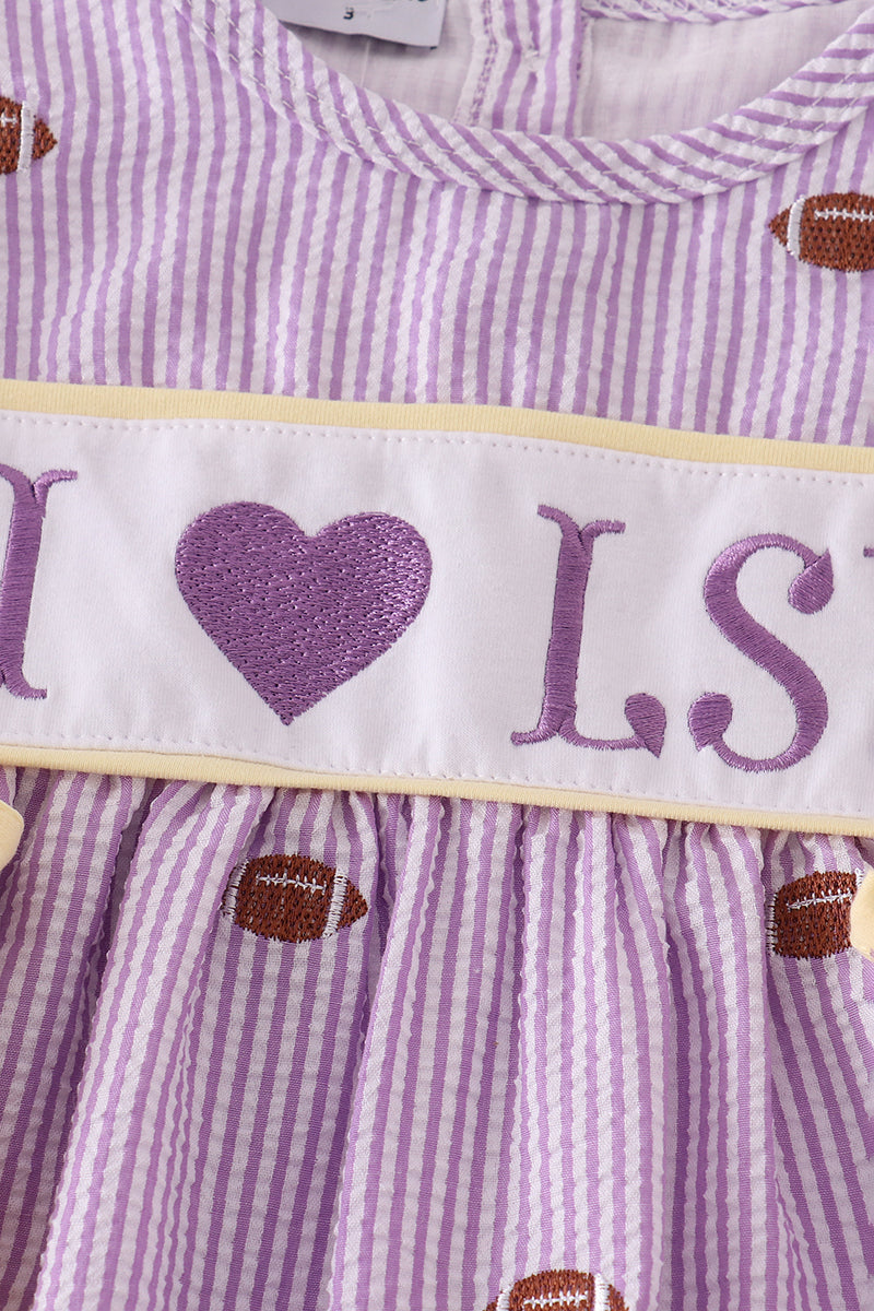 Girls Purple Seersucker "I Heart LSU" Set