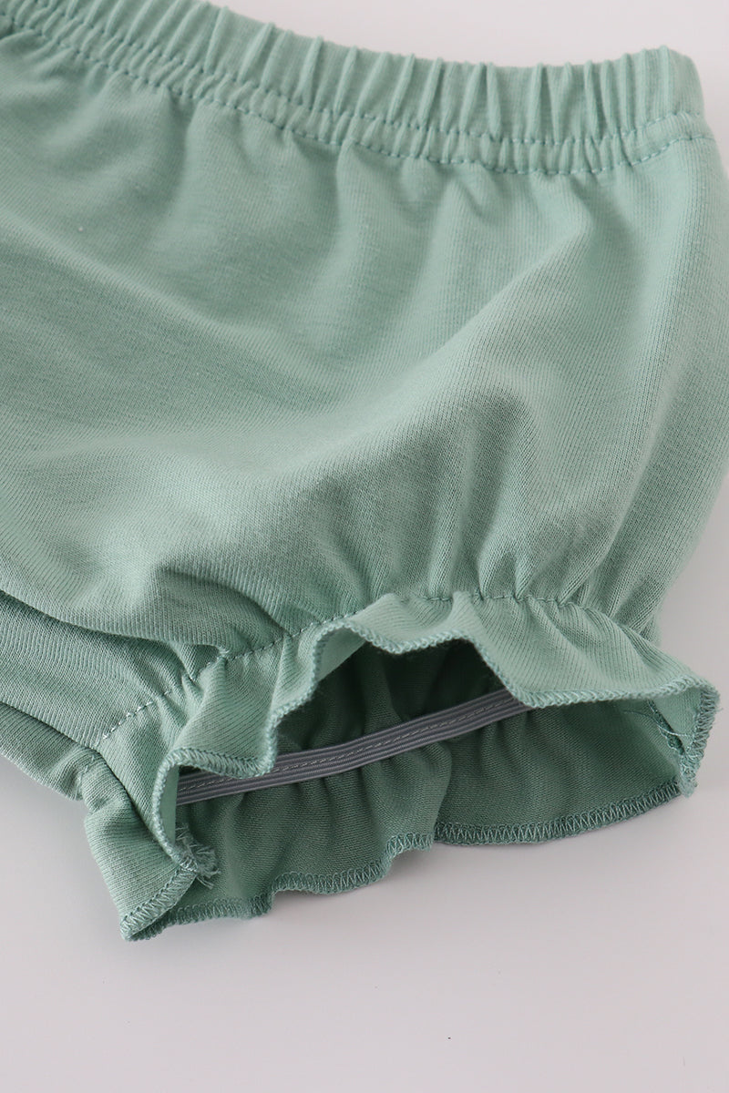 Girls Green Floral Pumpkin Embroidered Bloomer Set