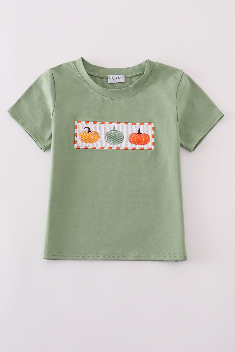 Boys Sage Pumpkin Smocked Top