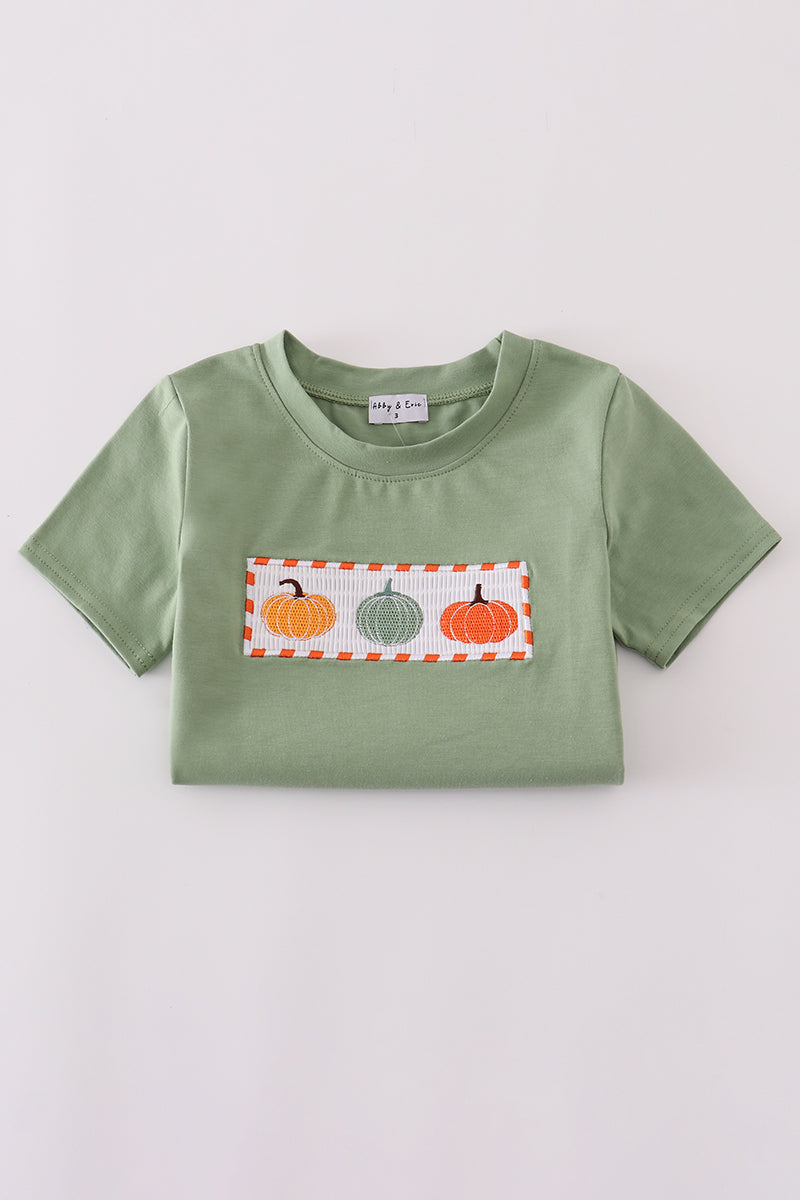Boys Sage Pumpkin Smocked Top