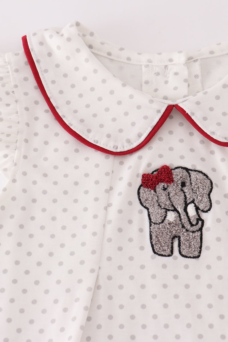 Girls Alabama French Knot Elephant Polka Dot Top Ruffle Pants Set