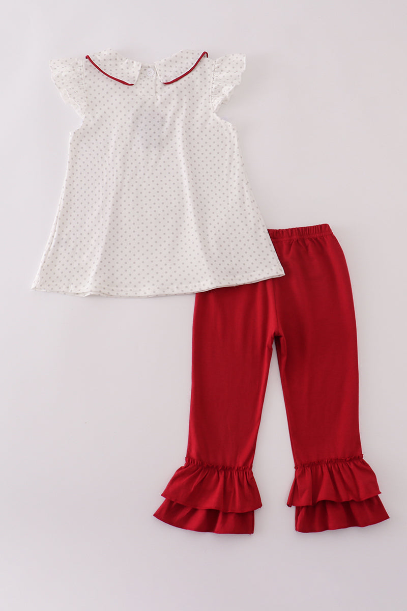 Girls Alabama French Knot Elephant Polka Dot Top Ruffle Pants Set
