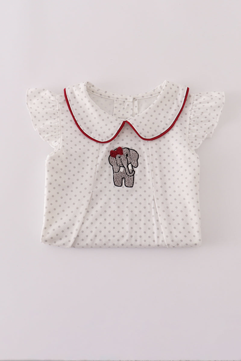 Girls Alabama French Knot Elephant Polka Dot Top Ruffle Pants Set