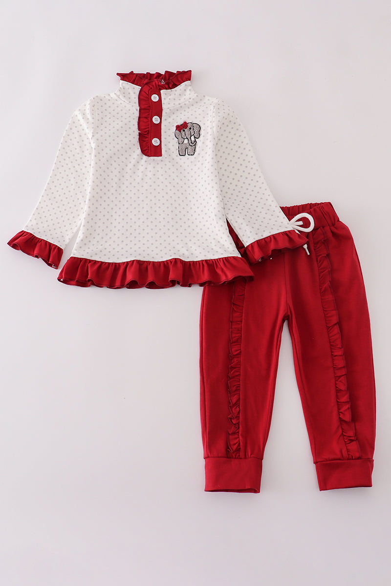 Girls Alabama Polka Dot French Knot Elephant Ruffle Pants Set