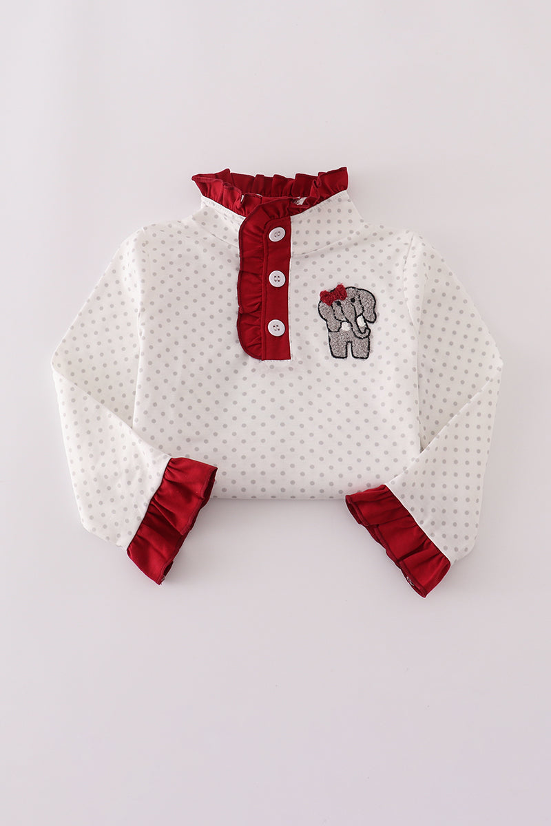 Girls Alabama Polka Dot French Knot Elephant Ruffle Pants Set