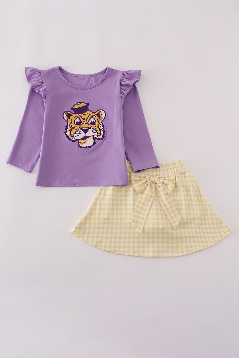 Girls Heritage LSU Tiger Appliqué Bow Skorts Set