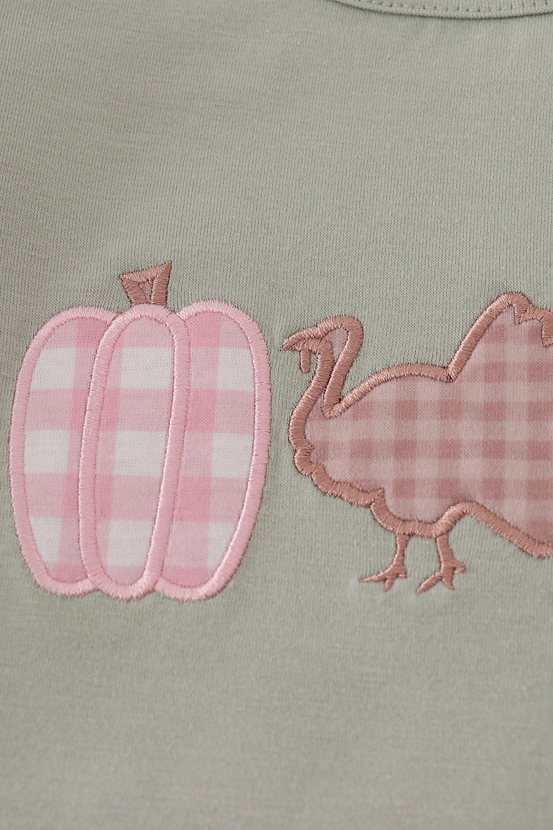Girls Sage Pumpkin Turkey Appliqué Skorts Set