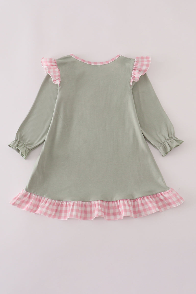 Girls Sage Pumpkin Turkey Appliqué Ruffle Dress