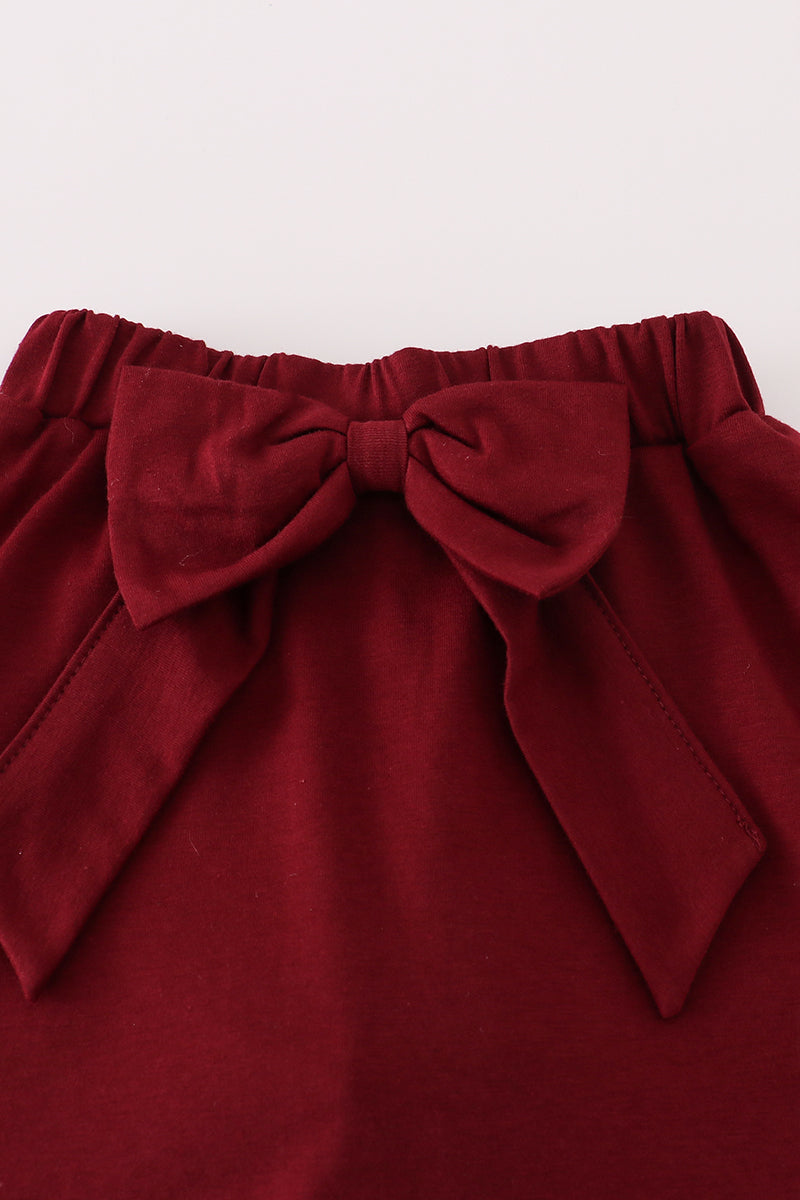 Girls Maroon Mississippi State Embroidered Bow Skorts Set