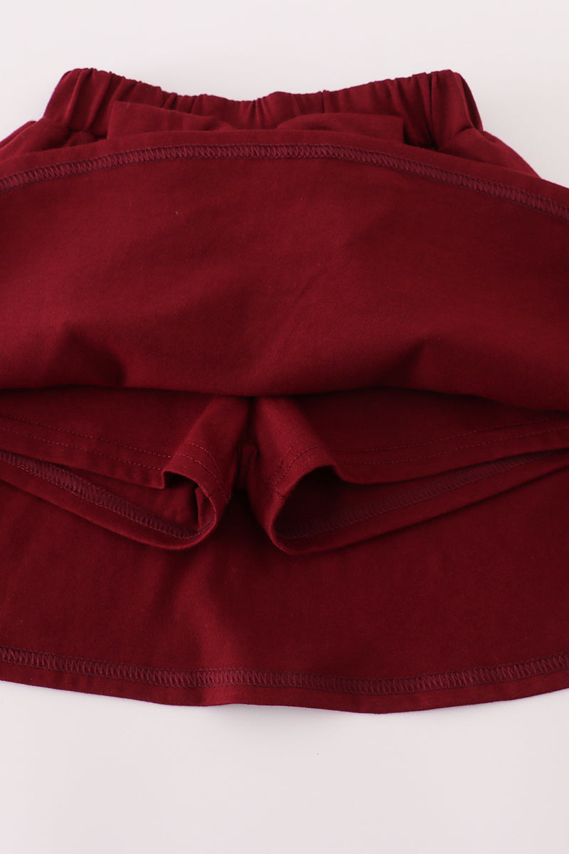 Girls Maroon Mississippi State Embroidered Bow Skorts Set
