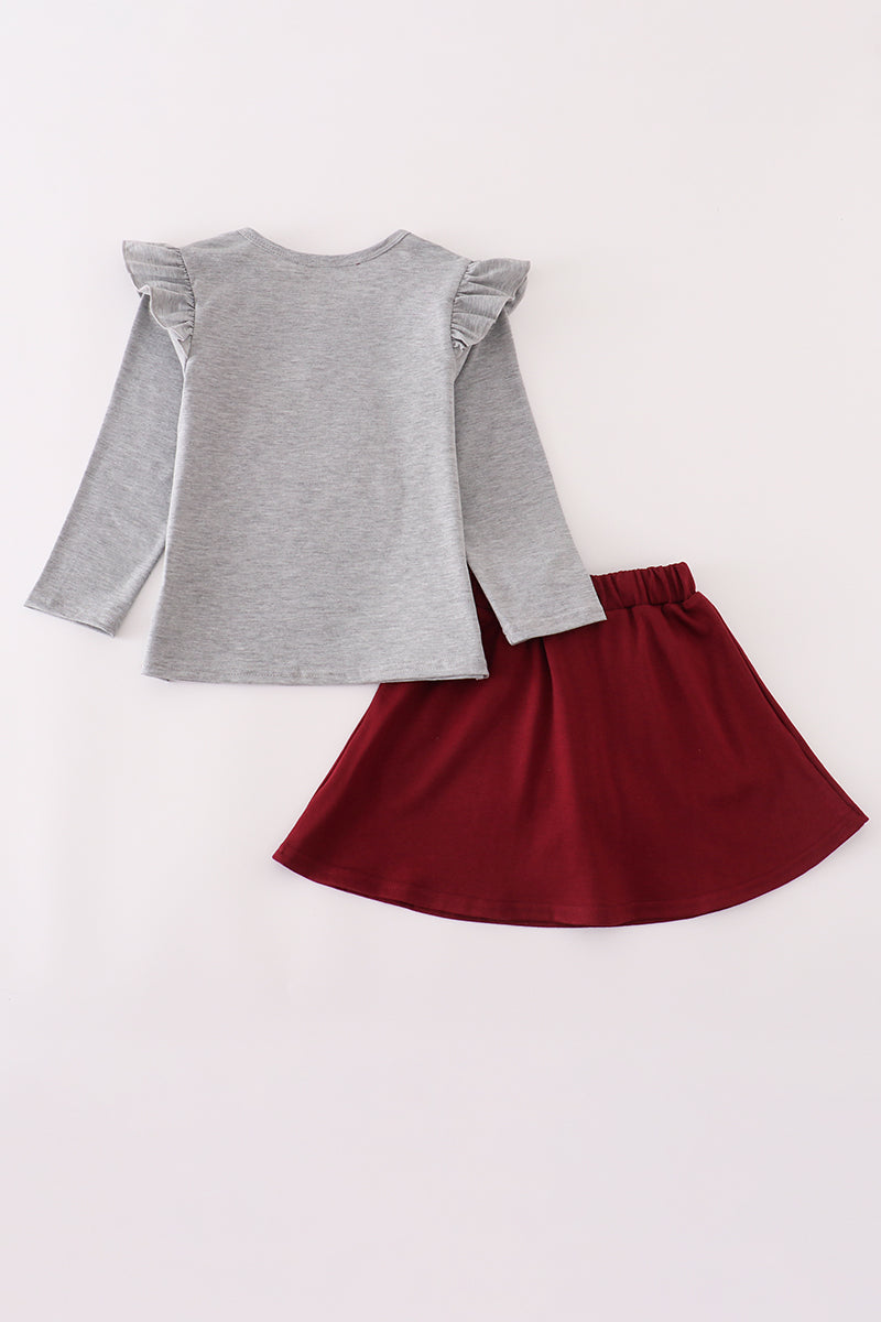Girls Maroon Mississippi State Embroidered Bow Skorts Set