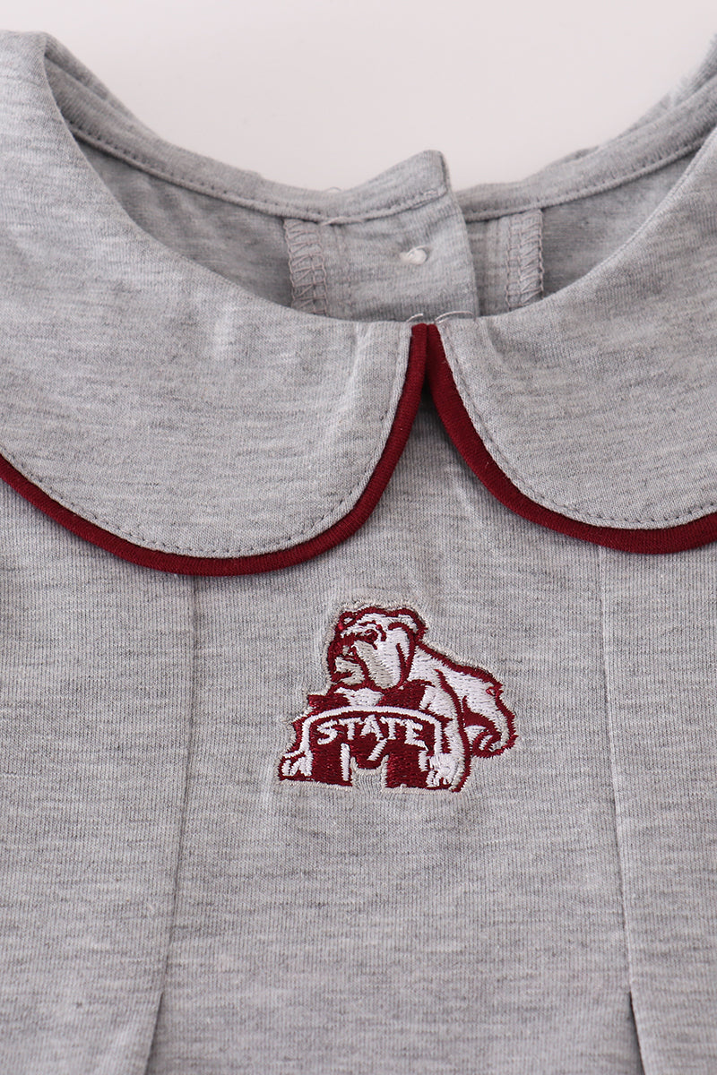 Girls Maroon Mississippi State Embroidered Ruffle Pants Set