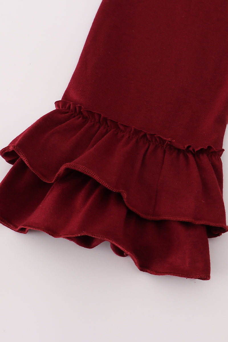 Girls Maroon Mississippi State Embroidered Ruffle Pants Set